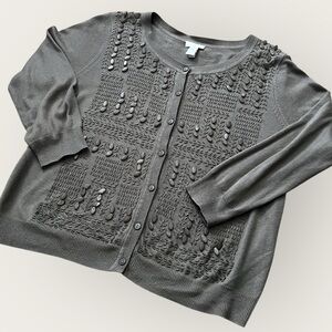 Chico's Taupe/Gray Beaded Women's Cardigan